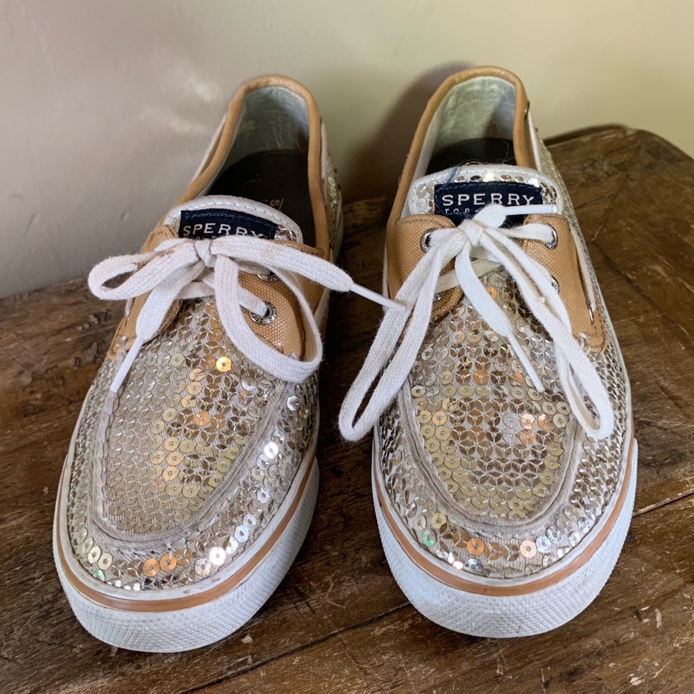 Sperry Gold Sequined Boat Loafers Size 6.5